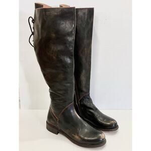 Bed Stu Leather Riding Boots Manchester Cobbler Sz 9 Tall Knee Laced Wide Calf
